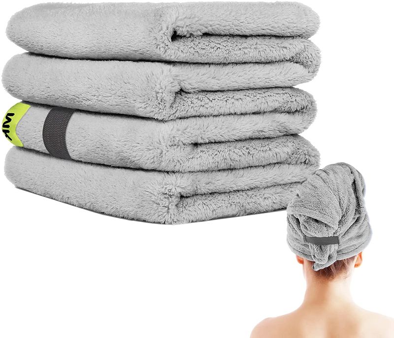 Photo 1 of WK Microfiber Hair Towel Wrap,Ultra Soft Microfiber Towel for Hair,Super Absorbent Microfiber Hair Towel for Women with Curly, Long ,Thick Hair,Hair Drying Towel for Women Anti-Frizz , 1pcs(Grey)
