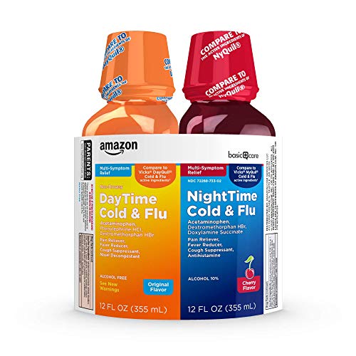 Photo 1 of Amazon Basic Care Daytime & Nighttime Cold & Flu Relief; Cold Medicine Combination Pack, 24 Fluid Ounces
(factory sealed exp 04/2022