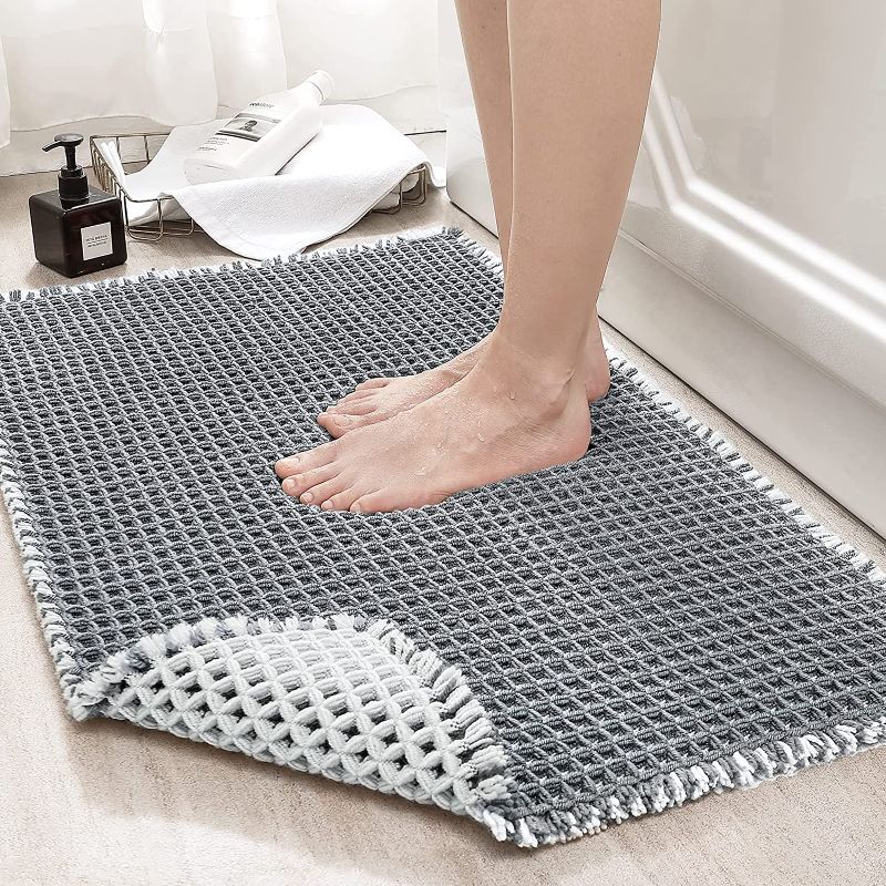 Photo 1 of DEXI Original Waffle Bath Mat, Extra Soft Absorbent Bathroom Rug, Machine Washable Luxury Mats for Shower Bath Room Floor,18"x26",Grey
