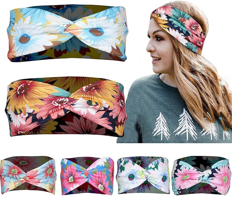 Photo 1 of SFWMFH 6pcs boho headbands for women Non-slip elastic wide hair accessories for women sweatband for women workout yoga Running headbands for women headband for washing face Soft cotton headscarf