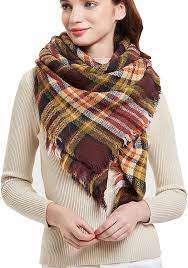 Photo 1 of Wander Agio Womens Warm Blanket Scarf Square Winter Shawls Large Infinity Scarves Stripe Plaid Scarf 2 PACK 