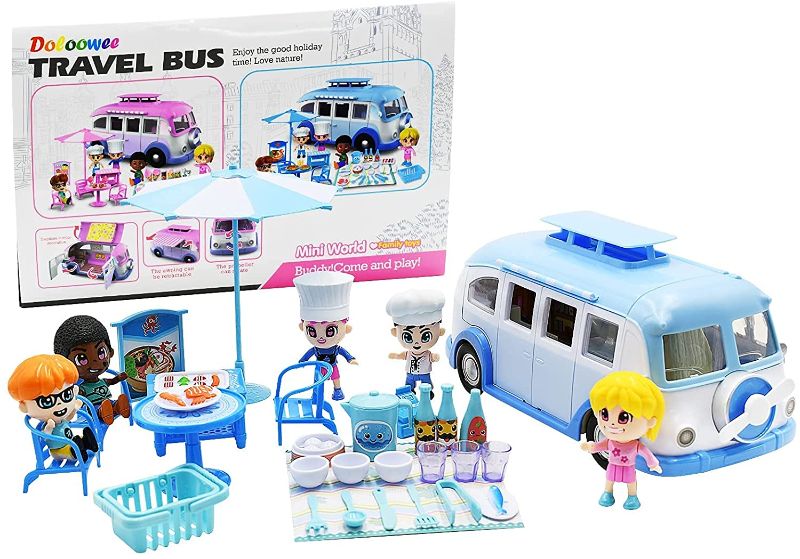 Photo 1 of 40PCs Travel Car Picnic Ice Cream Car Set, Child Camper Minifigures Parasol Table Chair Stickers Pretend Playset Toy Set with 5 Dolls for Boys and Girls (Blue)