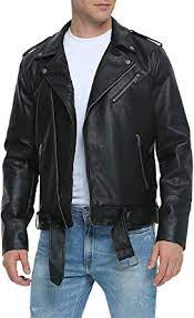 Photo 1 of Fahsyee Leather Jackets for Men, Faux Motorcycle Lapel Asymmetric Zip-Up Belt Slim Fit Biker Coat size m 