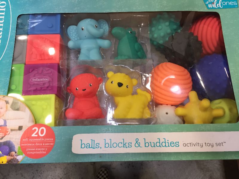 Photo 3 of Infantino Sensory Balls, Blocks & Buddies 20 Piece Set - Textured, Soft & Colorful Toys Includes 8 Balls, 8 Numbered Blocks, 4 Animal Buddies, Ages 0 Months + **STILL HAS ORIGINAL FACTORY SEAL**
