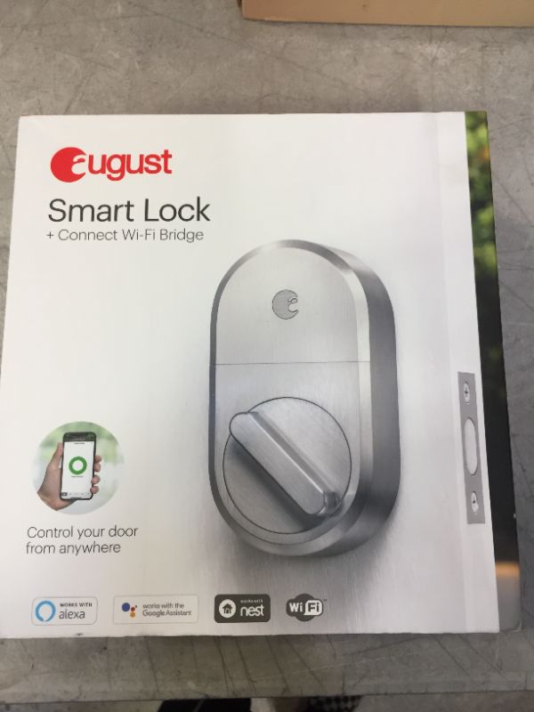 Photo 2 of August Smart Lock + Connect Wi-Fi Bridge, Satin Nickel, Works with Alexa, Keyless Home Entry from Anywhere
