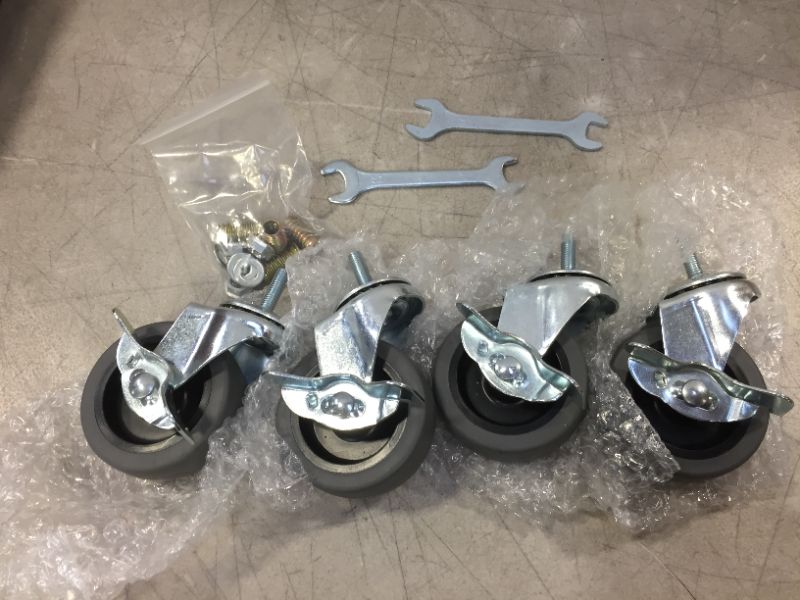 Photo 1 of 3 Inch Swivel Stem Caster Wheels with Brake Set of 4, M8-1.25 Threaded Stem Industrial Rubber Casters, Replacement for Furniture and Workbench
