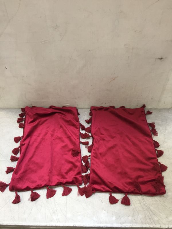 Photo 1 of 2 Red Velvet Throw Pillow Covers with Tassels 19x11