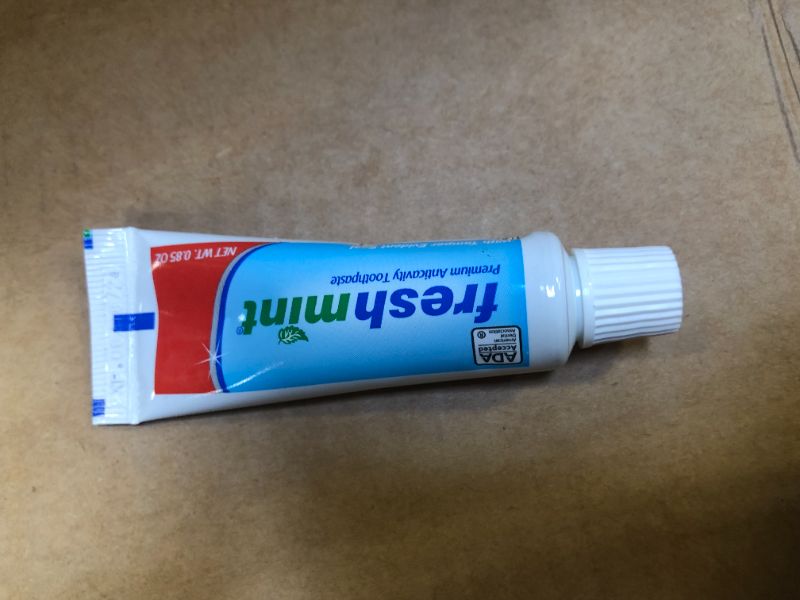 Photo 3 of (minis)144 Tubes of Freshmint .85 oz. Premium Anticavity Fluoride Toothpaste with Safety Seal (ADA Accepted)
