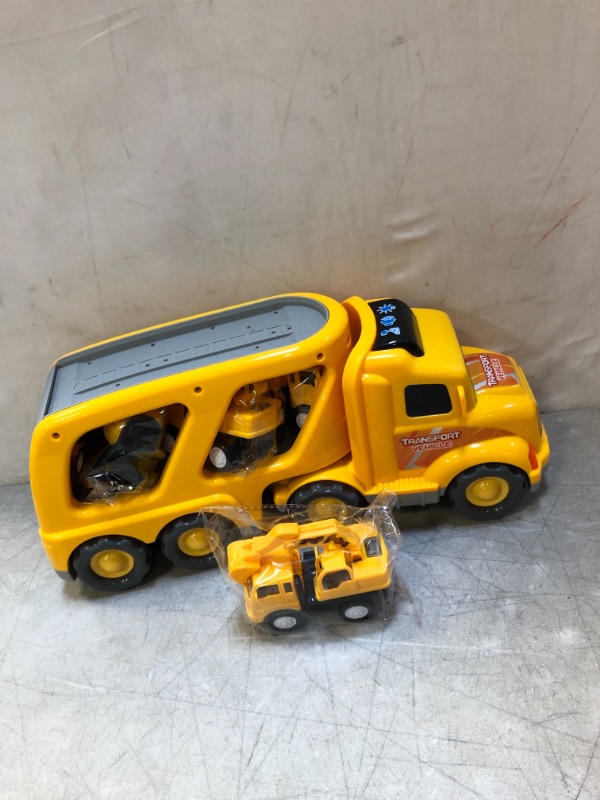 Photo 2 of TEMI Toys for 3 4 5 6 7 Year Old Boys - Construction Vehicles Transport Truck Carrier Toy Kids Toys Truck for Toddler Boys Girls, Christmas Birthday Gifts for Kids Boys Girls
