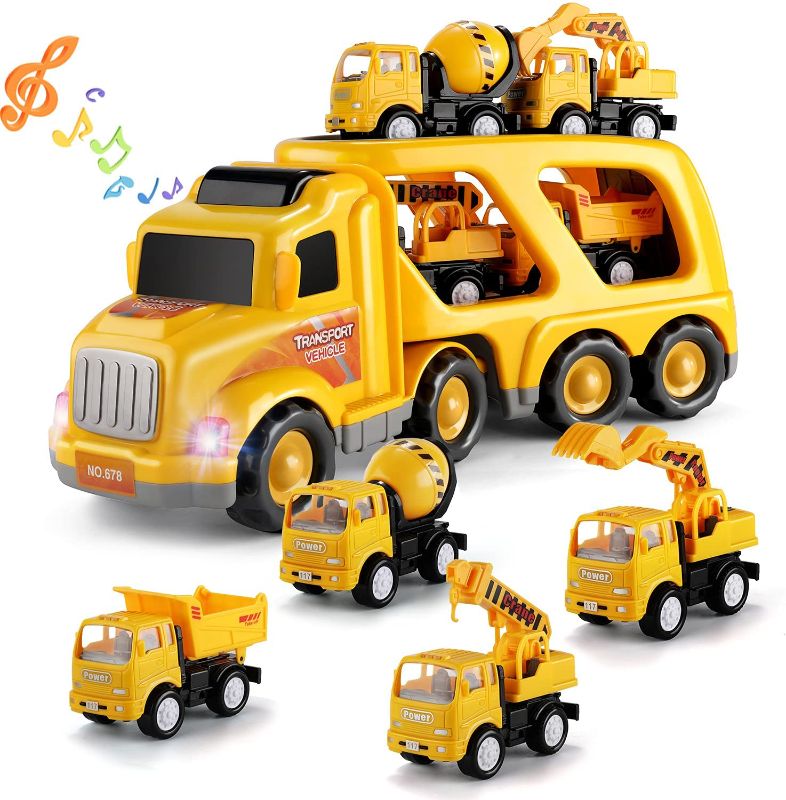 Photo 1 of TEMI Toys for 3 4 5 6 7 Year Old Boys - Construction Vehicles Transport Truck Carrier Toy Kids Toys Truck for Toddler Boys Girls, Christmas Birthday Gifts for Kids Boys Girls
