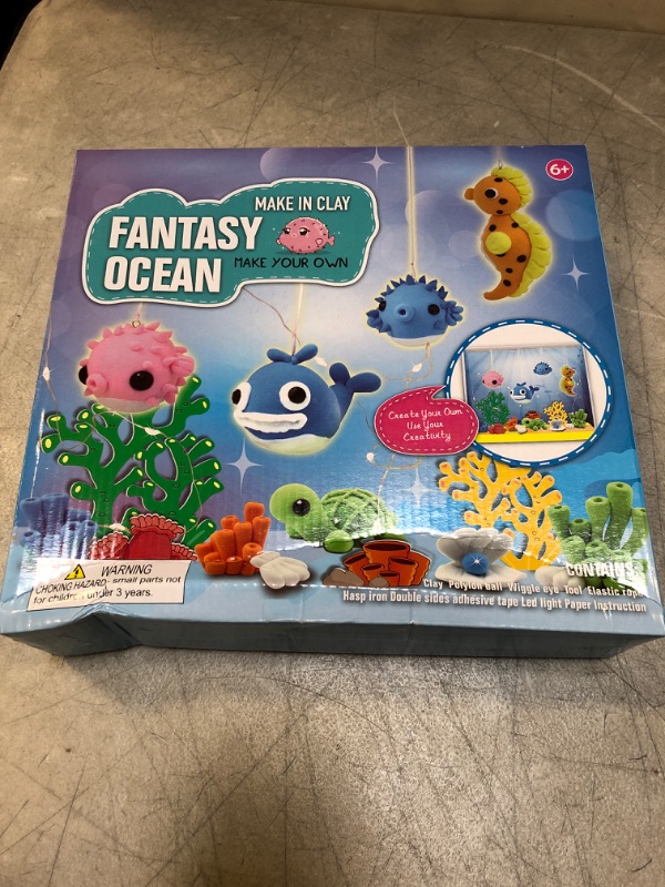 Photo 2 of Eduzoo Ocean Clay World Craft Kit for Kids, DIY Air Dry Clay Set, Creative Your Own Ocean World with Light, STEM Educational DIY Molding Set, Gift for Girls and Boys( FACTORY SEALED ) - box is damaged but item is not . 