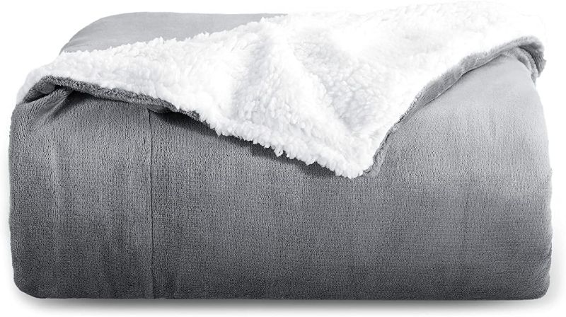 Photo 1 of Bedsure Sherpa Fleece Blankets Twin Size - Grey Thick Fuzzy Warm Soft Twin Blanket for Bed, 60x80 Inches - DARK GREY 
