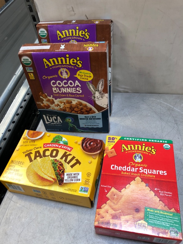 Photo 1 of 4 pack expired food lot ( bunnies exp- Jan 14, 2022 ) ( toco shells - Oct 21/2021 ) ( annies - Dec 16/2021 ) 