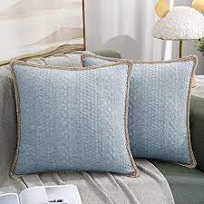 Photo 1 of 3D Embossed Farmhouse Decorative Pillow Covers, Set of 2 Lace Trimmed Edge Throw Pillowcases Stretchy Cushion Cases for Sofa Couch Chair, 20x20 inch, Light Grey