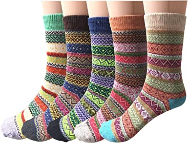 Photo 1 of Justay 5 Pairs Winter Womens Wool Socks Vintage Warm Socks Thick Cozy Socks Knit Casual Crew Socks Gifts for Women