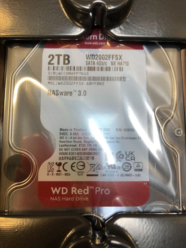 Photo 2 of WD Red Pro NAS Hard Drive WD2002FFSX - Internal Hard Drive - 2 TB - 3.5" - SATA 6Gb/s - 7200 rpm - Buffer: 64 MB - OEM