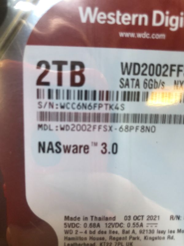 Photo 3 of WD Red Pro NAS Hard Drive WD2002FFSX - Internal Hard Drive - 2 TB - 3.5" - SATA 6Gb/s - 7200 rpm - Buffer: 64 MB - OEM