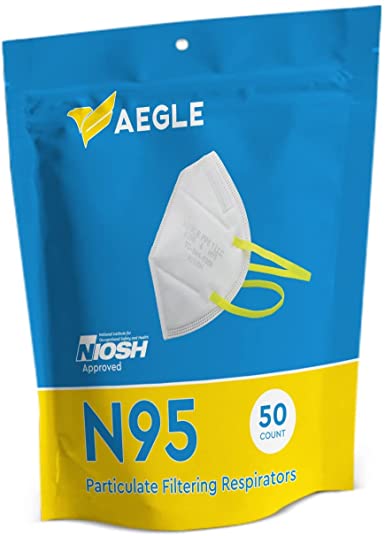 Photo 1 of Aegle N95 Mask USA, NIOSH-approved, 50 Pack in anti-counterfeit packaging, Particulate Respirator, STS-F100