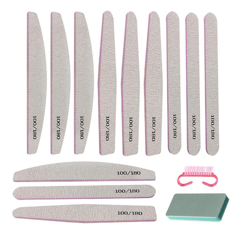 Photo 2 of Nail File and Buffer Manicure 14PCS/Set Mixed Shapes 100/180 Grit Nail File Kit Double Sided Emery Boards Buffing Polishing Shiner Cube Block with Brush Nail Art Care Tool for Acrylic Natural Nails