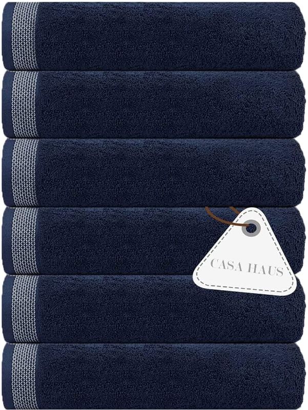 Photo 1 of Casa Haus Solitaire Luxury Hotel & Spa Quality, 600 GSM Premium Cotton, 6 Pieces Wash Cloth Set, Navy Blue