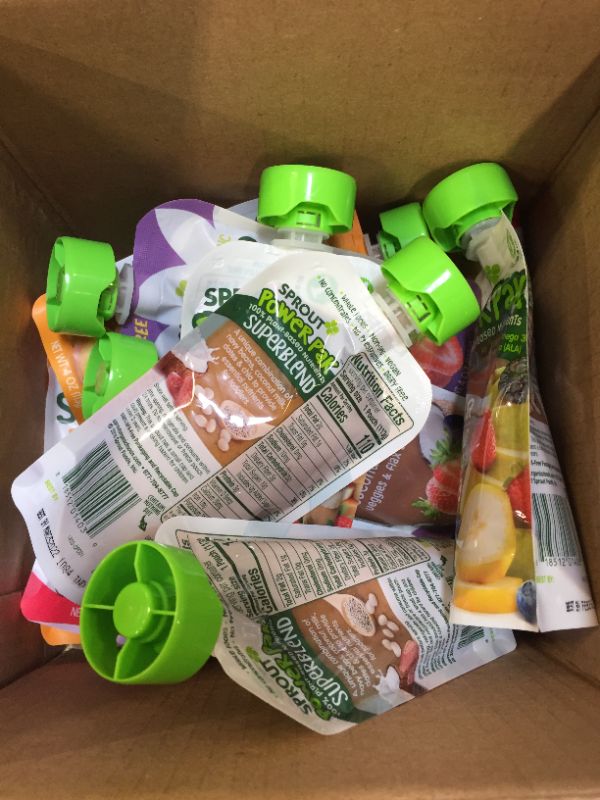 Photo 1 of Sprout Organic Baby Food, Stage 4 Toddler Pouches, 8 Flavor Power Pak and Smoothie Sampler, 4 Oz Purees 10 Count (Pack of 1) EXP 2/26/22-3/25/