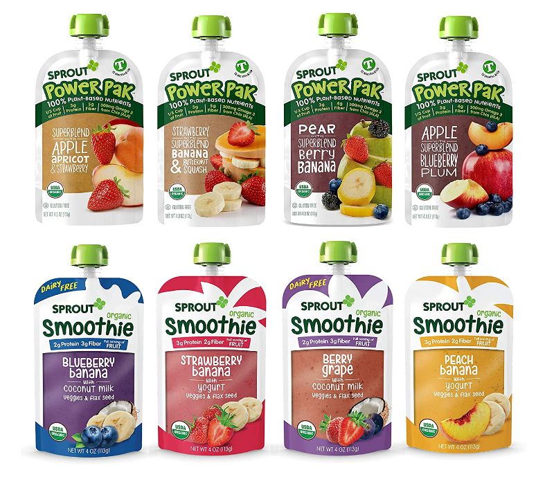 Photo 1 of Sprout Organic Baby Food, Stage 4 Toddler Pouches, 8 Flavor Power Pak and Smoothie Sampler, 4 Oz Purees 10 Count (Pack of 1) EXP 2/26/22-3/25/