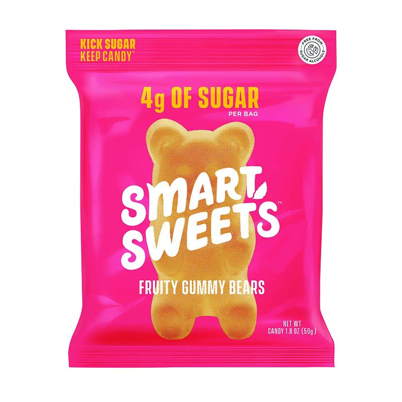 Photo 1 of SmartSweets Fruity Gummy Bears, Candy with Low Sugar (4g), Low Calorie (110), No Artificial Sweeteners, Gluten-Free, Non-GMO, Healthy Snack for Kids & Adults, Variety of Flavors, 1.8oz (Pack of 12) EXP12/21