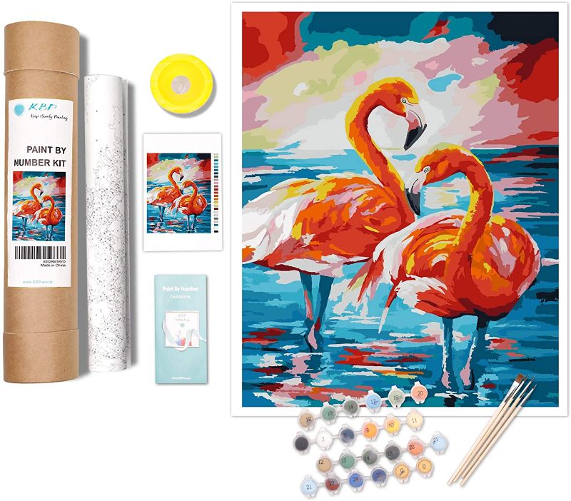 Photo 1 of Paint by Numbers Kits DIY Birds on Branches Flowers Oil Painting Kit Upgraded Version Rolled Wrinkle-Free Canvas, Cardinals, 16"x20" (Flamingo)