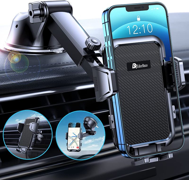 Photo 1 of Universal Cell Phone Car Mount [Sturdy & Flexible] Suction Cup Phone Holder for Dashboard Windshield Vent [2 Vent Clips] , Durable Car Mount Fit with iPhone 12 Pro Galaxy S21 All Phones
