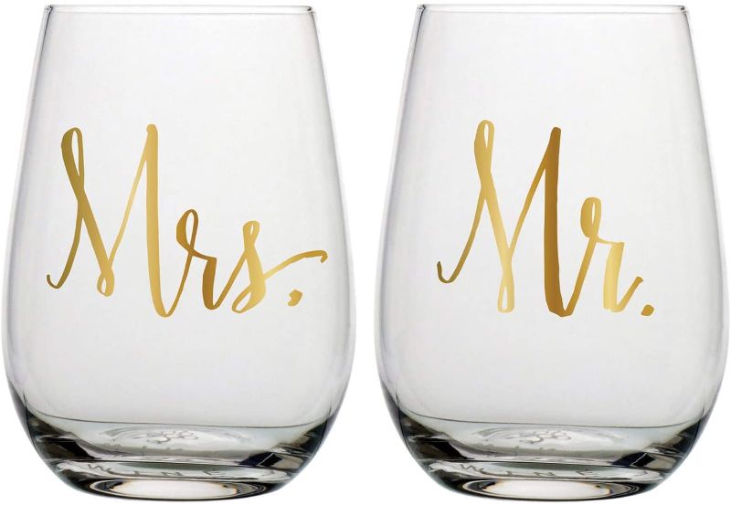 Photo 1 of Creative Brands Slant Collections - Set of 2 Stemless Wine Glasses, 20-Ounce, Mr & Mrs
