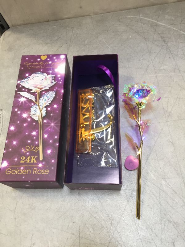 Photo 1 of 24K Gold Rose Light Valentines Day Gifts for Her Foil Roses Colorful Lights Artificial Flowers Forever with Luxury Gift Box Love-Shaped Stand Gift for Mom Valentine Wedding Anniversary