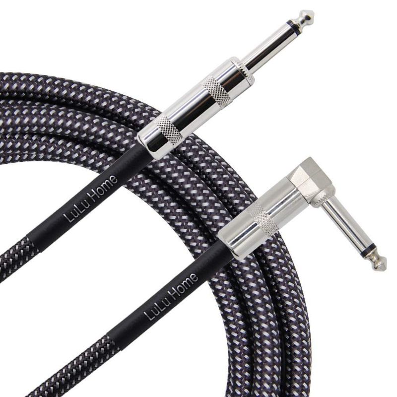 Photo 1 of Lulu Home 20 Feet Guitar Cable, Professional Instrument Cable, Straight 1/4" TS to Right Angle 1/4" TS for Electric Guitar, Bass, Pro Audio, Grey-White
