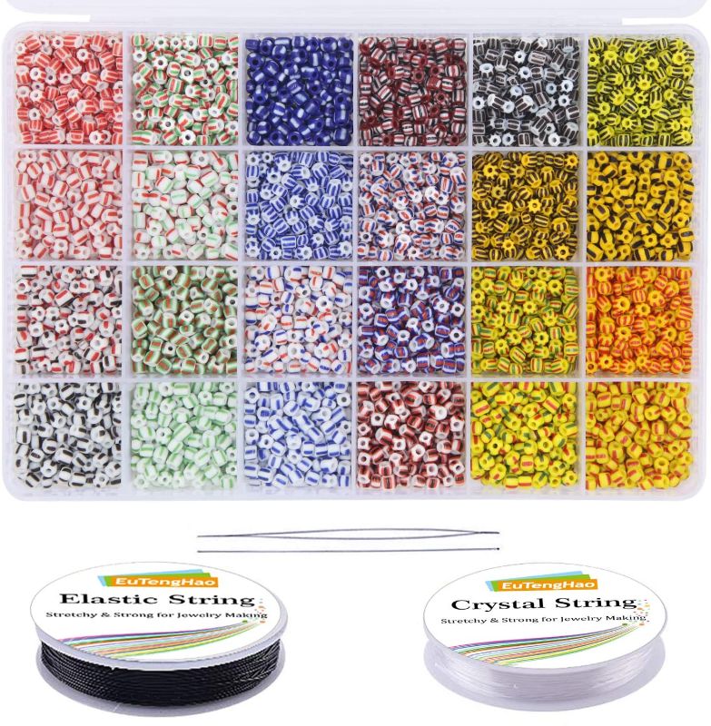 Photo 1 of EuTengHao 6000pcs Striped Seed Beads Small Craft Glass Seed Spacer Beads Set for DIY Bracelet Necklaces Crafting Jewelry Making Supplies with Bracelet String (250Pcs Per Color, 4mm, 24 Colors)
