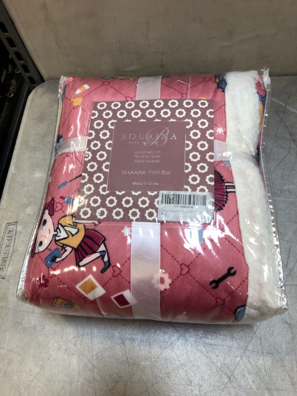 Photo 2 of Bourina Sherpa Fleece Throw Blanket Printed Super Soft Fuzzy Reversible Plush Blankets for Bed Sofa , 50" X 60", Pink Girl
