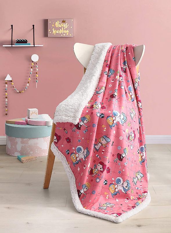 Photo 1 of Bourina Sherpa Fleece Throw Blanket Printed Super Soft Fuzzy Reversible Plush Blankets for Bed Sofa , 50" X 60", Pink Girl
