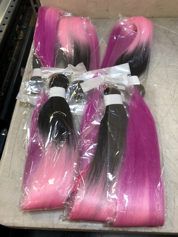 Photo 1 of 36 Inch Pre Stretched Braiding Hair - 6 Packs Ombre Braiding Hair Extensions Soft Texture Hot Water Setting Professional Synthetic Fiber (36, 1B//Purple/Pink)
