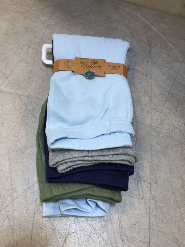 Photo 1 of Touched by Nature Baby and Toddler Boy Organic Cotton Pants 4pk, Blue Green size 4 T 
