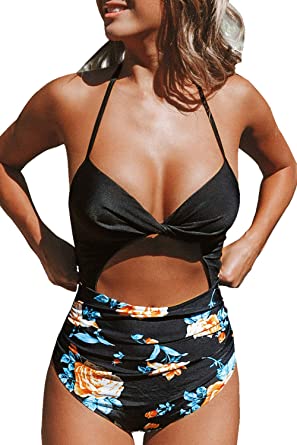 Photo 1 of CUPSHE Women's One Piece Swimsuit Cutout Halter Lace Up Twist Bathing Suit size m 