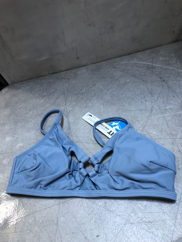 Photo 2 of CUPSHE Women's Bikini Top Adjustable Spaghetti Strap Cut Out O-Ring Light Blue size xs 