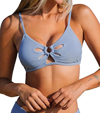 Photo 1 of CUPSHE Women's Bikini Top Adjustable Spaghetti Strap Cut Out O-Ring Light Blue size xs 