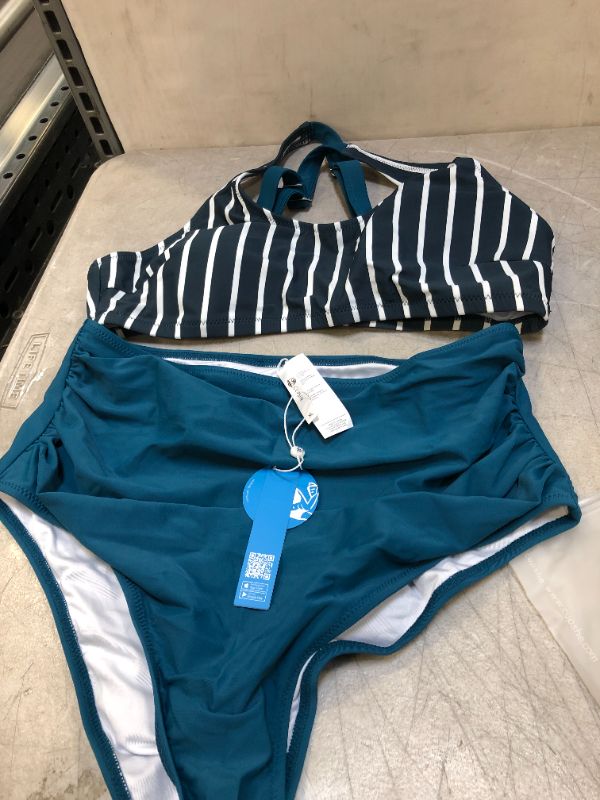 Photo 1 of CUPSHE Dark Green Crisscross Strappy High Waisted Bikini Set size xl 