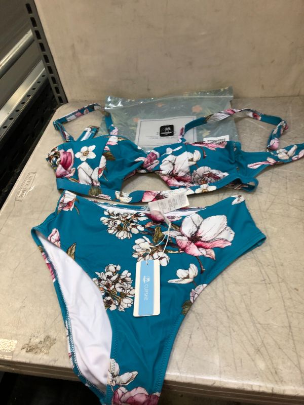 Photo 1 of Blue Floral Twist Cutout High Waisted Bikini size m 