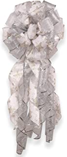 Photo 1 of FLASH WORLD Christmas Tree Topper,35x13 Inches Large Toppers Bow with Streamer Wired Edge for Christmas Decoration (Silver and White)
