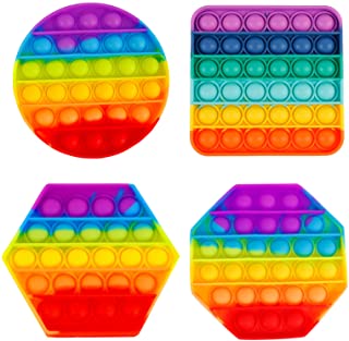 Photo 1 of 4 Pack Rainbow Push Bubble Sensory Pop Fidget Dimple Toys Game Cheap? Kid Adult Gift Autism ADHD Asmr Autistic Anxiety Stress Relief, Teen Bulk Figetget Satisfying Set Things, Square Circle Hexagon
