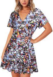 Photo 1 of GOOTUCH WOMEN'S DRESSES SHORT SLEEVE V-NECK SEXY WRAP FLORAL PRINT CASUAL MINI SUN BEACH DRESSES LARGE