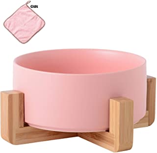 Photo 1 of Ceramic Dog Bowls, Non-Slip Elevated Dog Bowl with Wooden Stand, Suitable for Small and Medium-Sized Cats and Dogs
