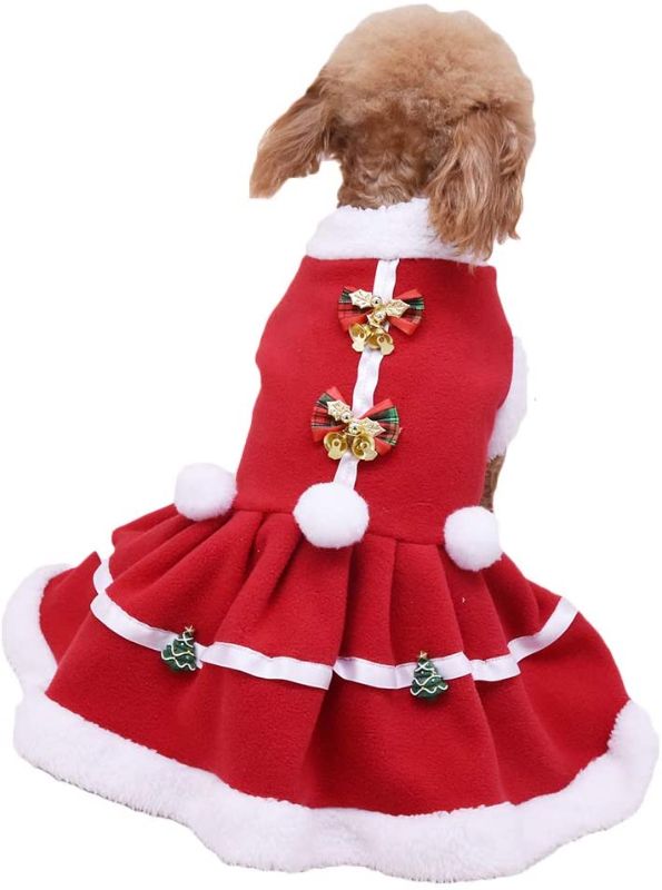 Photo 1 of Yu-Xiang Cat Queen Skirt Pet Costume Cats Cotton Coat Puppy Winter Warm Clothing Small Dog Chinese Festive Tang Suit Cheongsam Dress for Thanksgiving Christmas Spring Festival New Year (M, Red)
