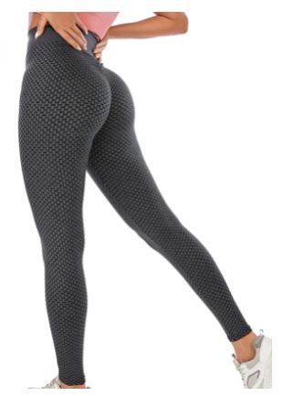 Photo 1 of QTENFLY Women's Leggings High Waist Yoga Pants Tummy Control Slimming Textured Stretchy Workout Running Butt Lift Tights Gray Medium