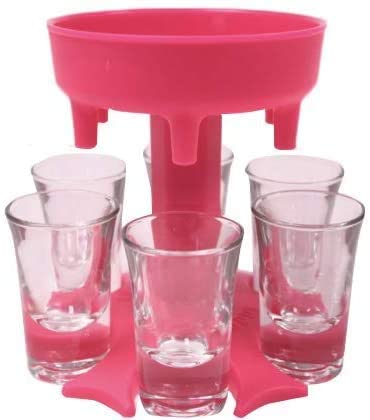 Photo 1 of 6 Shot Glass Dispenser and Holder -Dispenser For Filling Liquids, Shots Dispenser, Multiple 6 Shot Dispenser, Bar Shot Dispenser, Cocktail Dispenser (Pink, glasses NOT included)