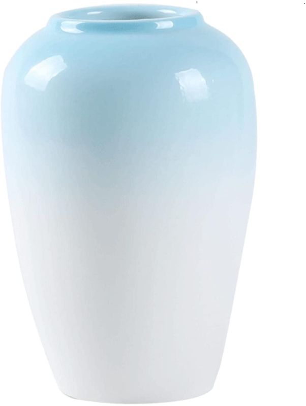 Photo 1 of Ceramic vase, Small Decorative Vase, Unique Glazed Design Vases, Modern Flower Vase for Home Decor,Elegant Vase for Mantelpiece, Table, Living Room Decoration (Light Blue)
